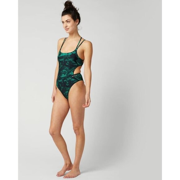 Mystic Jorun Cutout Swimsuit One Piece Women Women 38/8 Green Black Beach - Picture 1 of 13